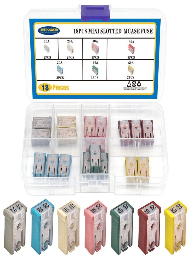 BUSY-CORNER 18 Pcs 32V Mini Slotted Automotive MCASE Shaped Cartridge Fuse Kit,15A 20A 25A 30A 40A 50A 60A - Image 5